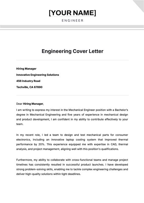 Engineer Cover Letter Template
