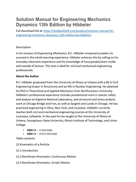 Engineering Mechanics Dynamics 13th Edition Solutions Manual