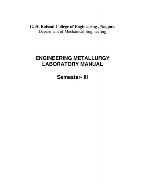 Engineering Metallurgy Laboratory Manual Semester Iii