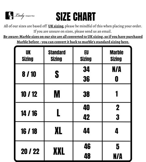 English Clothing Size Chart