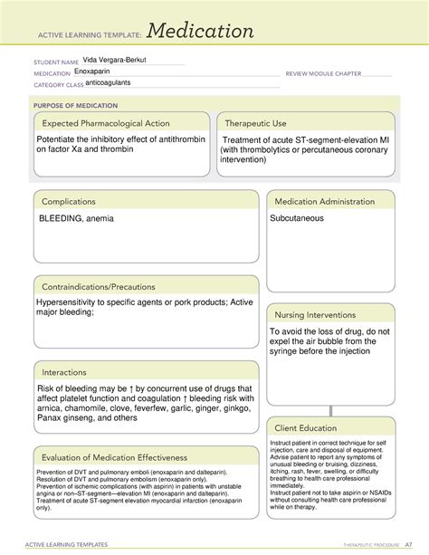 Enoxaparin Medication Template