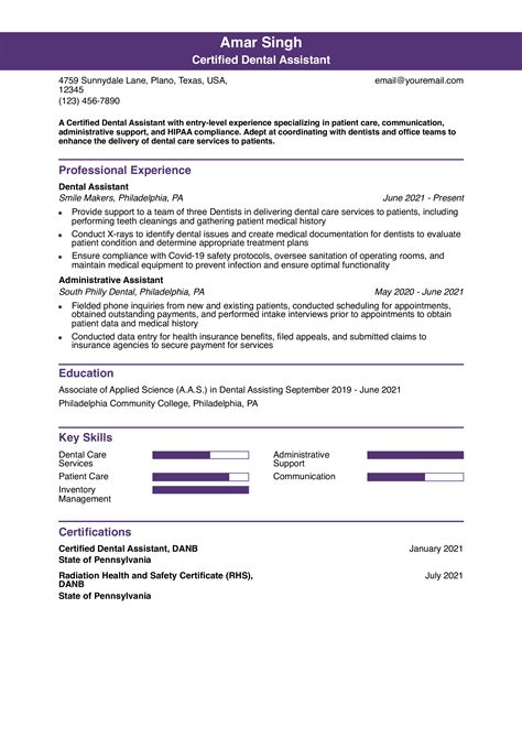 Entry Level Dental Assistant Resume Template