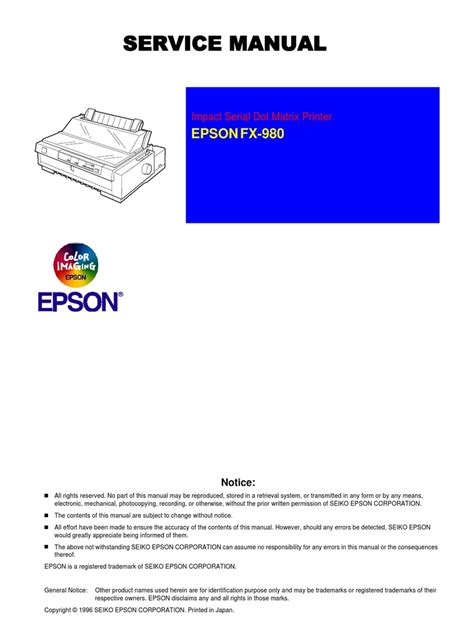 Epson Fx 980 Service Repair Manual Download