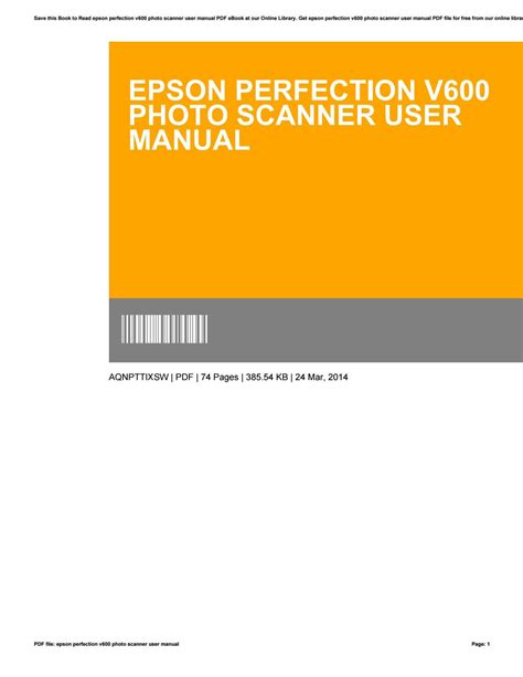 Epson Perfection V600 Photo Scanner User Manual