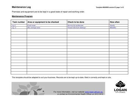 Equipment Maintenance Log Template Excel