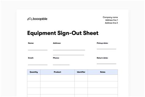 Equipment Sign In Out Sheet Template