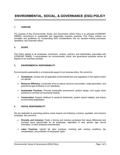 Esg Policy Template