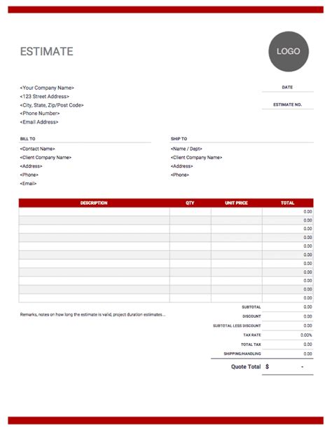 Estimate Template Free Download