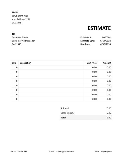 Estimate Templates Free