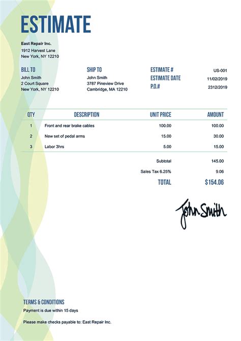 Estimates Templates Free