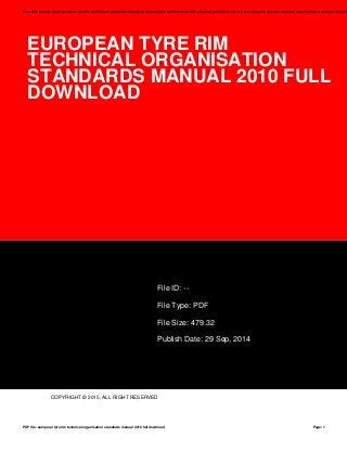 European Tyre And Rim Technical Organisation Standards Manual