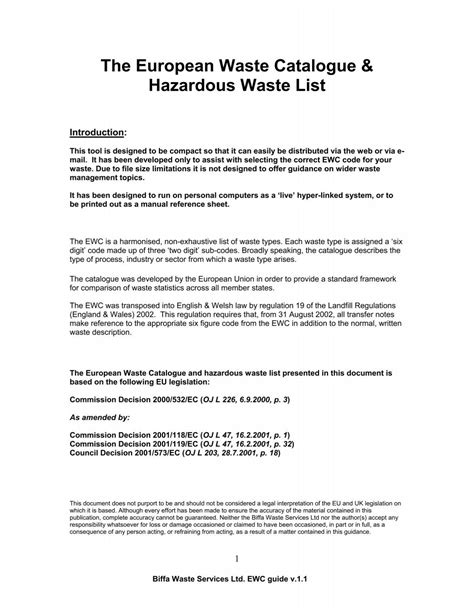 European Waste Catalogue And Hazardous Waste List 2012