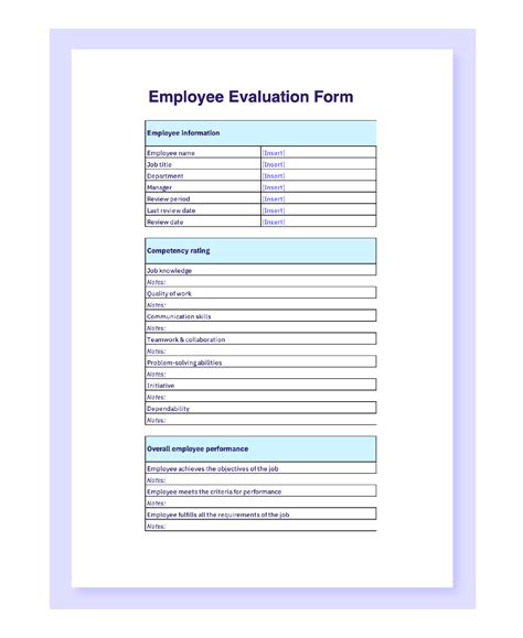 Evaluation Template For Employees