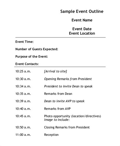 Event Outline Template Word