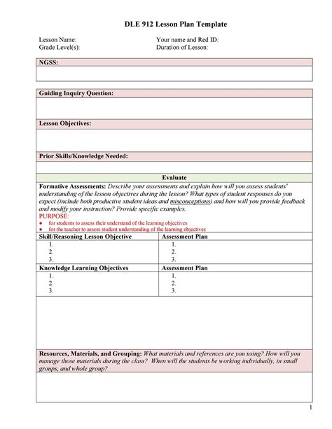 Example Of Lesson Plan Template
