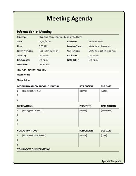 Example Of Meeting Agenda Template