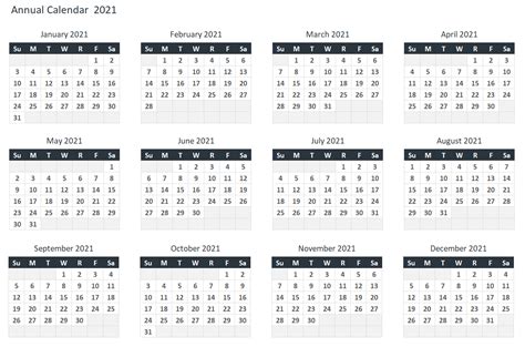 Excel Annual Calendar Template