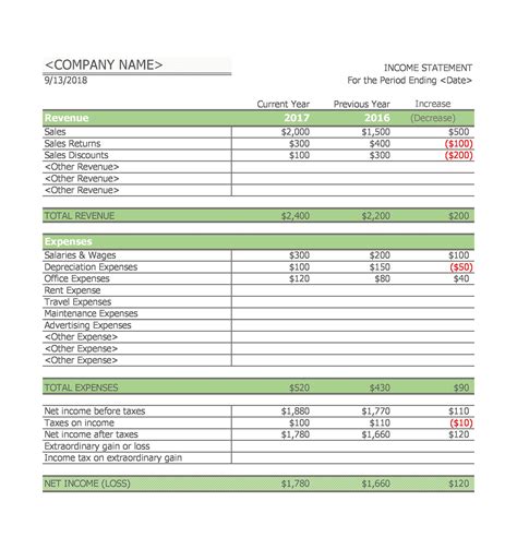Excel Income Statement Template