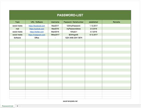 Excel Password Template