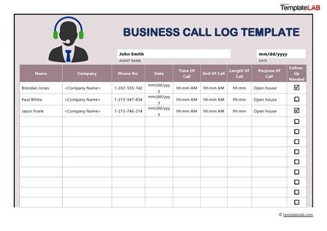 Excel Phone Log Template
