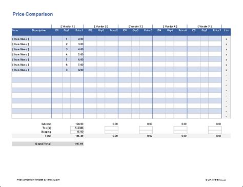 Excel Price Comparison Template