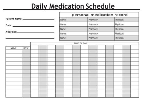 Excel Template Medication Schedule
