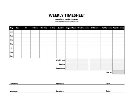 Excel Template Timesheet Weekly