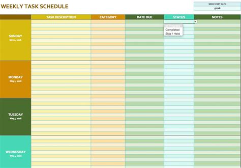 Excel Template Weekly Work Schedule