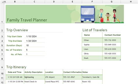Excel Travel Planning Template