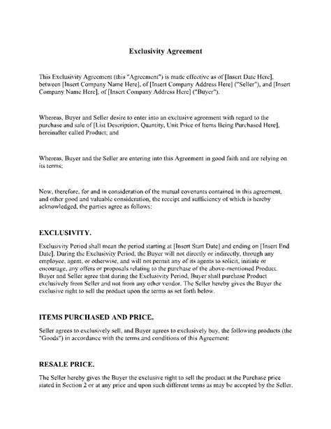 Exclusivity Contract Template