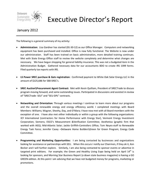 Executive Director Report Template