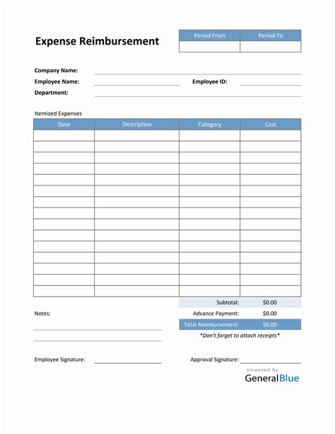 Expense Reimbursement Template Excel