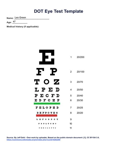 Eye Chart For Dot Physical