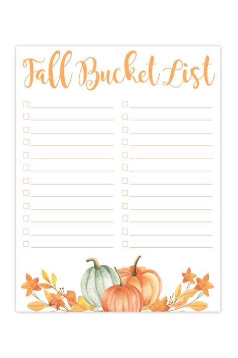 Fall Bucket List Printable