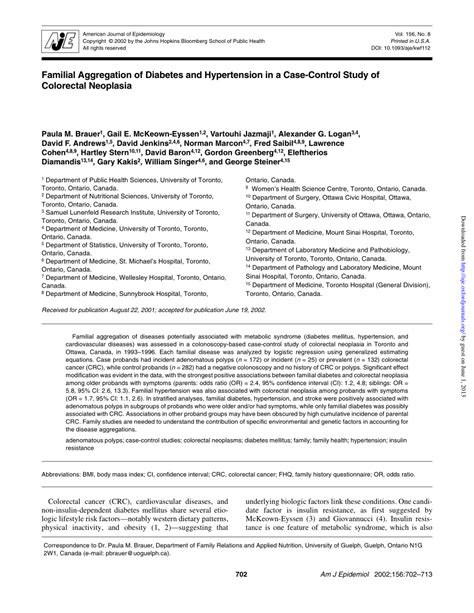 Familial Aggregation of Diabetes, Hypertension and Cardiovascular Conditions in a Case-control Study of Colorectal Neoplasia book cover