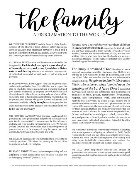 Family Proclamation To The World Printable
