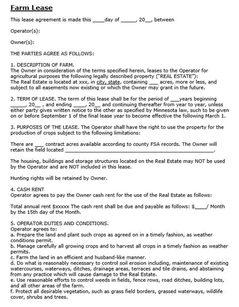 Farm Land Lease Template