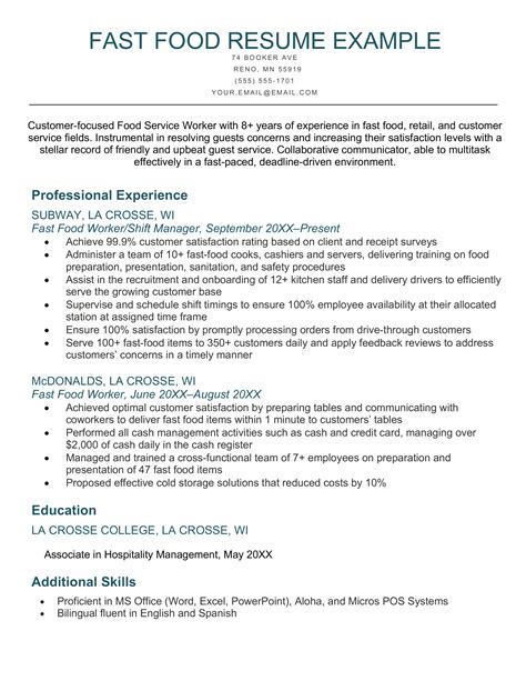 Fast Food Resume Template
