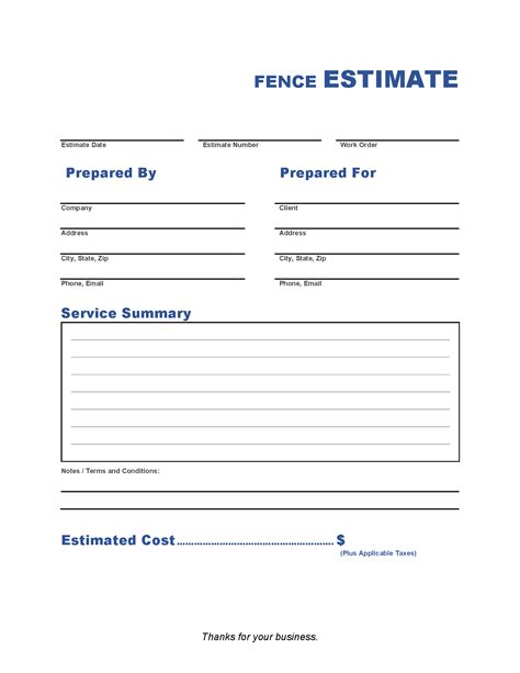 Fence Estimate Template