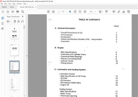 Ferrari 328 Car Technical Data Manual