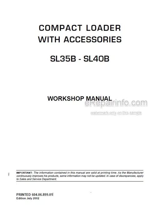 Fiat Kobelco Service Sl35b Sl40b Shop Manual Skid Steer Workshop Repair Book