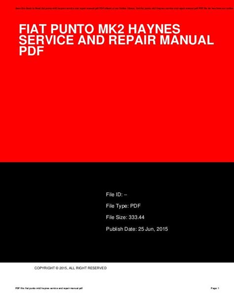 Fiat Punto Mk2 Service Manual Free Download