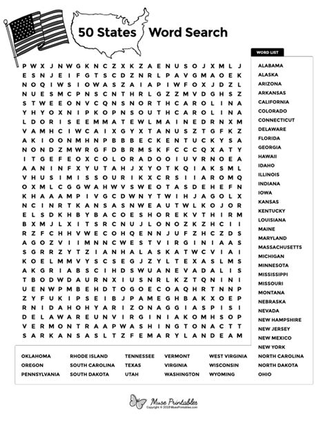 Fifty States Word Search Printable
