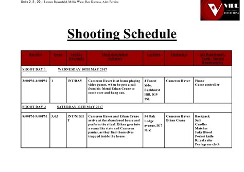 Film Production Shooting Schedule Template