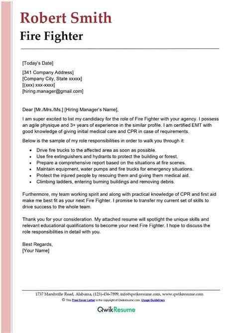 Firefighter Cover Letter Template