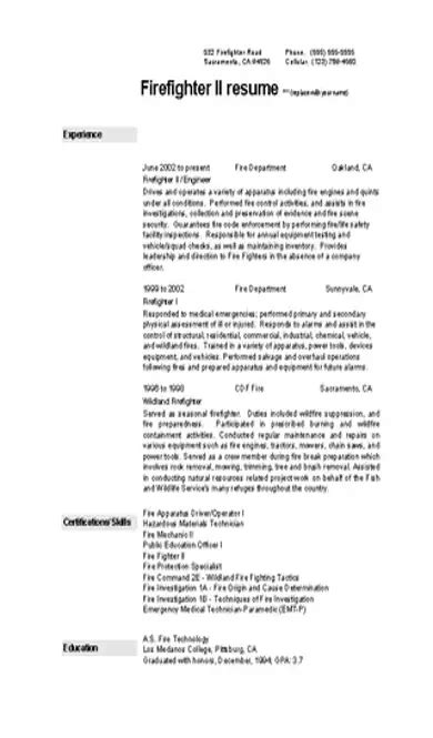Firefighter Resume Template