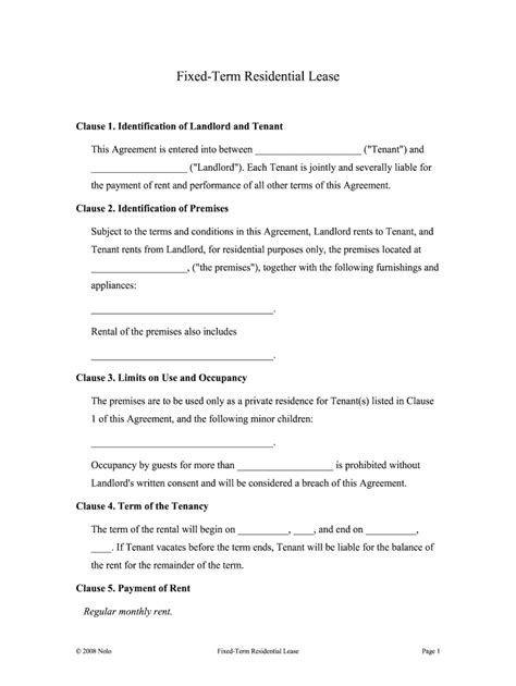Fixed Term Lease Agreement Template