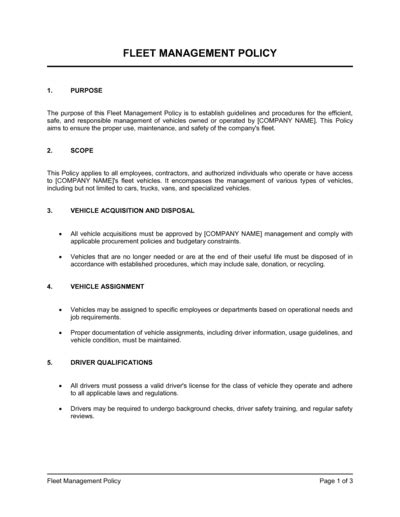 Fleet Management Policy Template