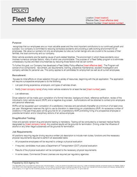 Fleet Safety Policy Template
