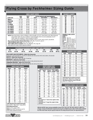 Flying Cross Size Chart
